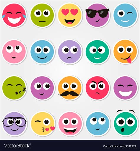 Colorful smiley faces stickers set Royalty Free Vector Image