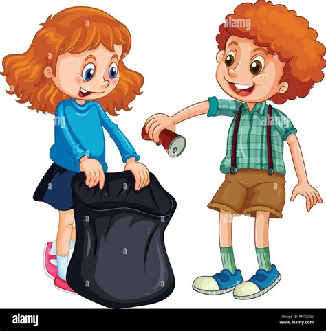 Kids Picking Up Trash Cartoon