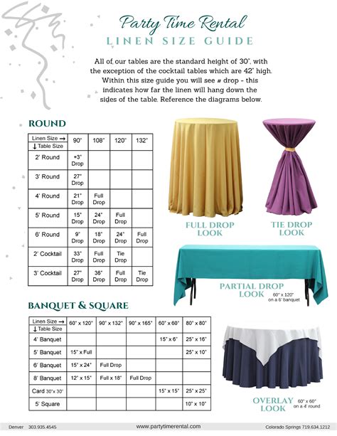 LINEN SIZE GUIDE - Party Time Rental