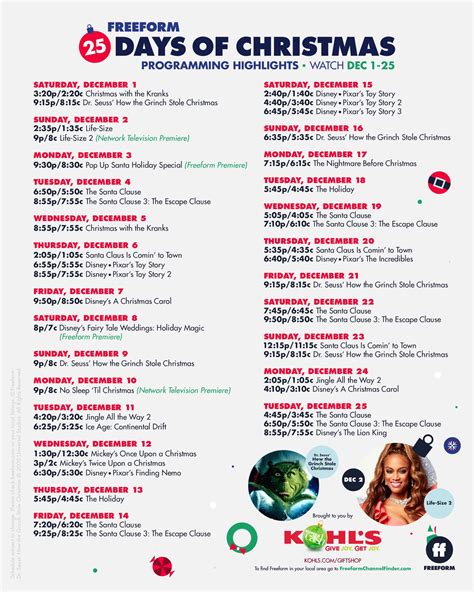 Freeform 25 Days Of Christmas 2024 Schedule - Veda Allegra