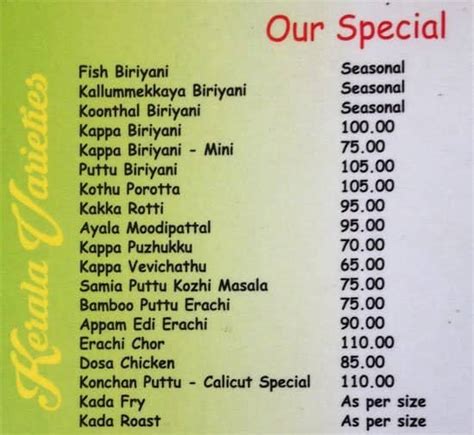 Calicut Restaurant Menu, Menu for Calicut Restaurant, Yeshwantpur ...