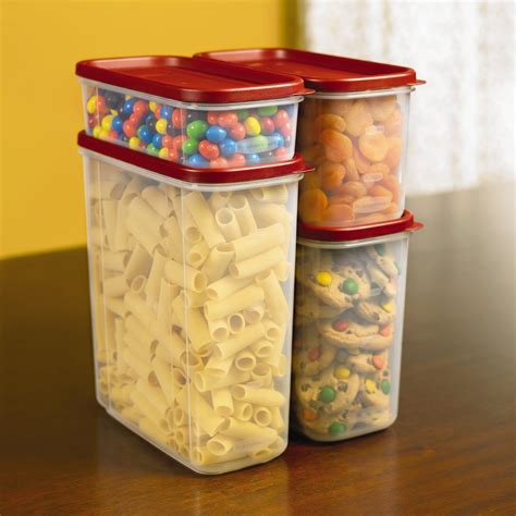 Rubbermaid Modular Food Storage Container Set,Clear Plastic, Red Lid,8 ...