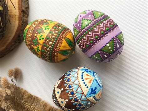 Easter eggs set of 3 Hand painted Wooden Easter Eggs Easter | Etsy