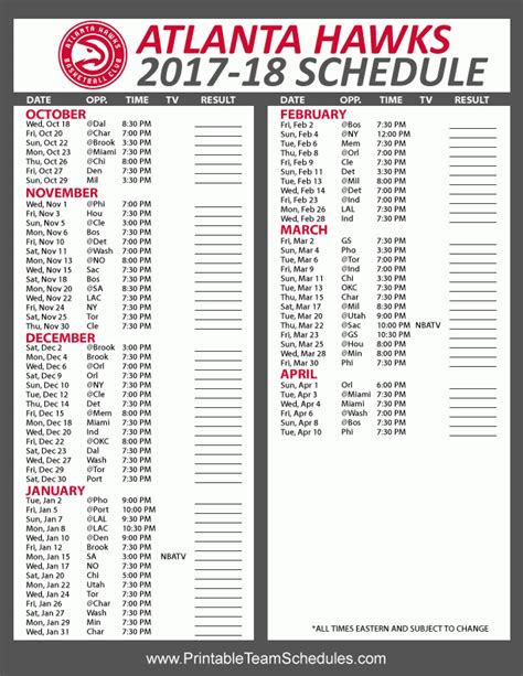 Hawks Schedule Printable - Printable Schedule