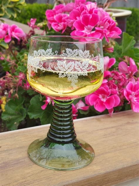 Roemer Glass Green Stemmed German Wine Glasses Colored Wine Glasses, Earthy Home Decor, Dining ...