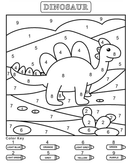 Lovely Dinosaur Color by Number Coloring Page - Free Printable Coloring ...