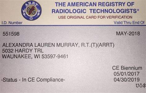 Certifications/Licenses - Alexandra Murray, B.S., R.T.(T)