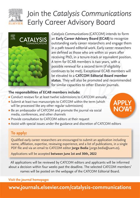 (PDF) Applications for Early Career Editorial Board (ECEB) - Catalysis Communications