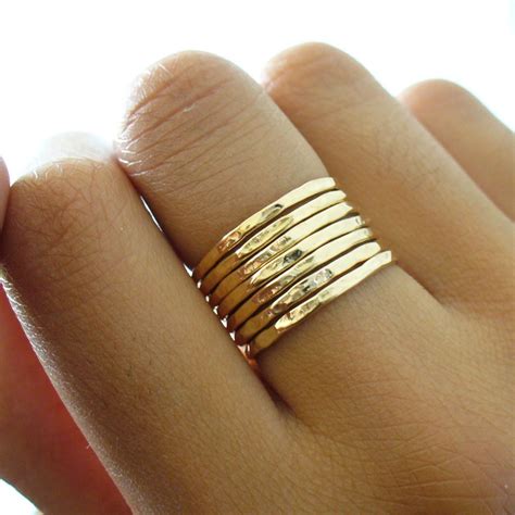 Hammered Gold Ring 7 Band Set