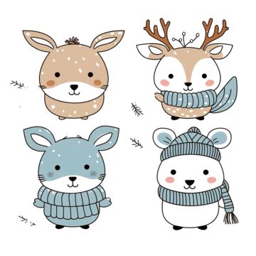 Baby Animals Set, Winter Animals Collection, Cute Animals Cartoon Vector, Thickly Clothed Pet ...