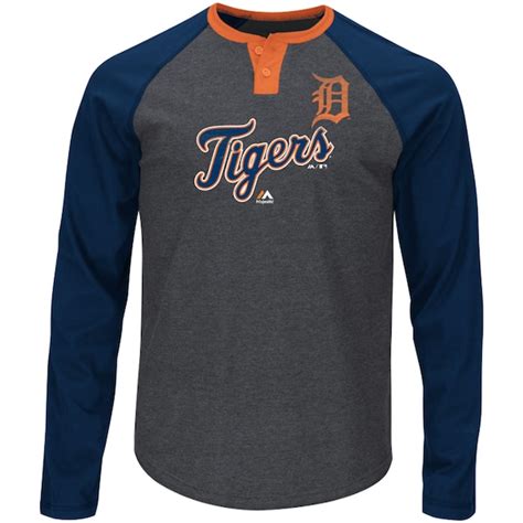 Majestic Detroit Tigers Charcoal/Navy Ready To Go Raglan Henley T-Shirt