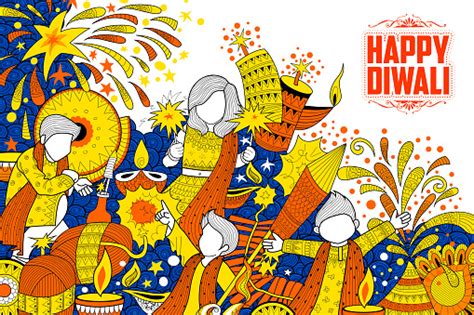 Kid Celebrating Happy Diwali Holiday Doodle Background For Light Festival Stock Illustration ...