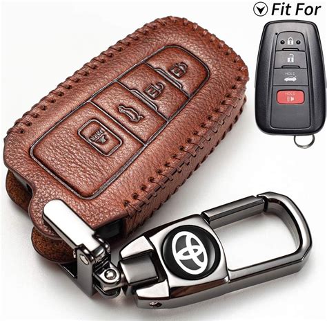 Brandless Genuine Leather Key fob Cover Suit for Toyota 4 Buttons Genuine Leather Case Protector ...