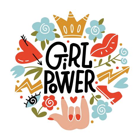 Premium Vector | Girl power vector hand drawn lettering concept with female symbols in flat ...