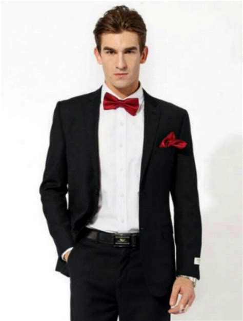 Black tux with red bow tie | Black suit red tie, Wedding suits men ...