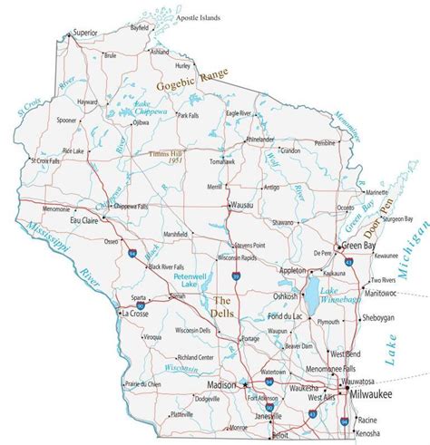 Wisconsin Lakes and Rivers Map - GIS Geography