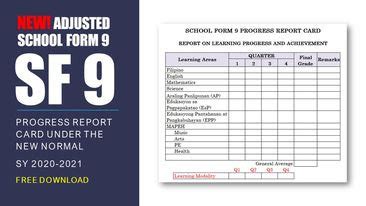 New Normal School Form 9 (SF9) Progress Report Template for SY 2020-2021 - Deped Tambayan