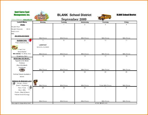 Template For School Lunch Menu – printable schedule template