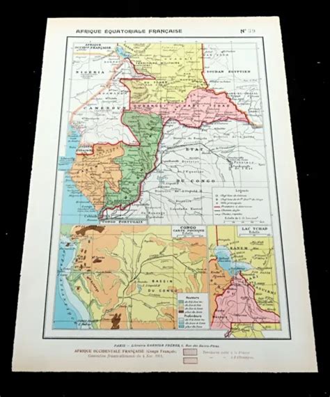 FRENCH EQUATORIAL AFRICA Map Chad Congo Gabon Cameroon Sudan Antique ...