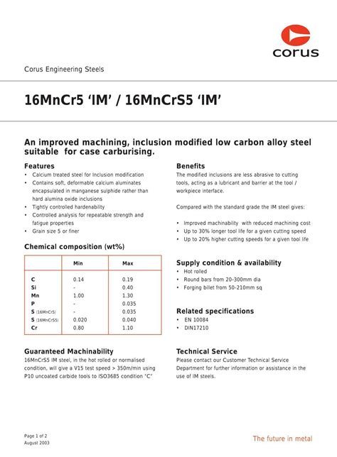 16MnCr5 IM data sheet - Tata Steel