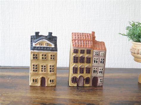 Miniature Houses Set of 2 Pottery Town House Collectible | Etsy