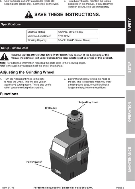 Harbor Freight Electric Drill Bit Sharpener Product Manual