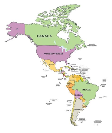 South and North America Political Map in Mercator Projection. Map with Name of Countries ...