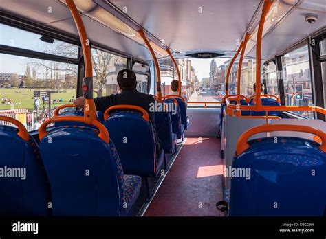 Inside a double decker bus in Cambridge, England, Britain, Uk Stock Photo - Alamy