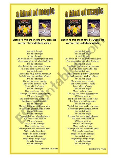 song - A kind of magic - Queen - ESL worksheet by Cristiane Prates