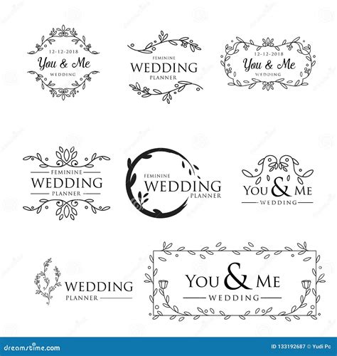 Luxury Floral Wedding Logo Collection Vector Illustration Stock Vector - Illustration of border ...