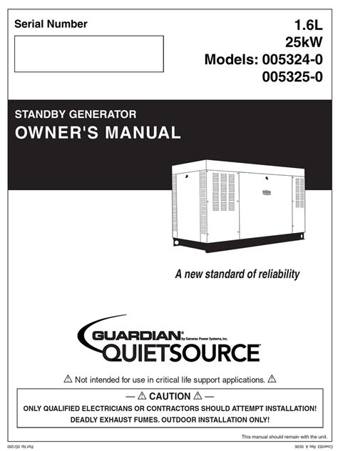 GENERAC POWER SYSTEMS GUARDIAN 005324-0 OWNER'S MANUAL Pdf Download ...