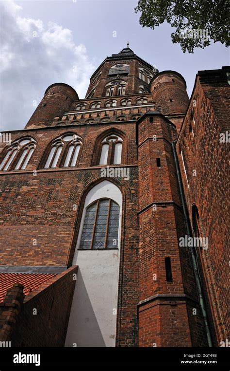 Steeple of Greifswald Cathedral, around 1300, was rebuilt after it collapsed in 1653, Domstrasse ...