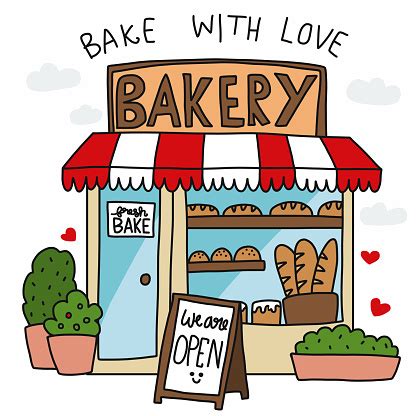 Bakery Shop Bake With Love Cartoon Vector Illustration Stock Illustration - Download Image Now ...