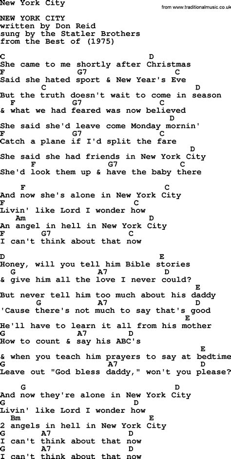 New York City - Bluegrass lyrics with chords