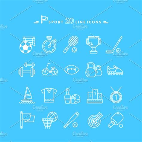 Set of White Icons Sport Equipment | Outline Icons ~ Creative Market