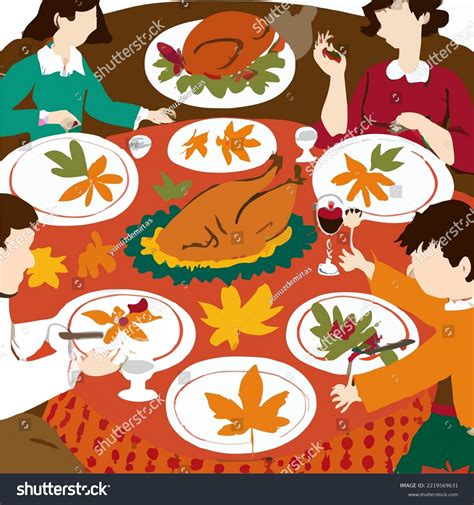 Thanksgiving Cartoon Anime Family Having Thanksgiving Stock Vector ...