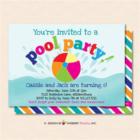 Pool Party Invitation - Summer Pool Party - Pool Birthday Party - Kids ...