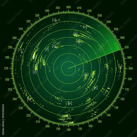 Vettoriale Stock Ship radar screen military sonar monitor, army target detection system vector ...