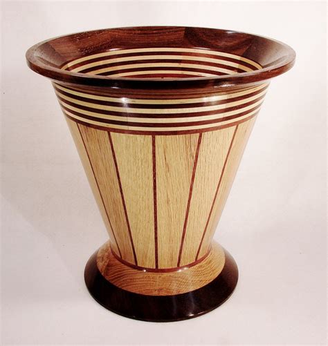 Large segmented lathe turned wood vase