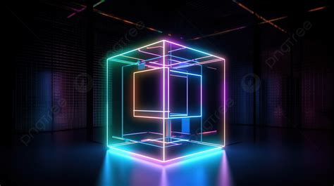 Colorful Neon Cube In The Dark Background, 3d Illustration Of A Neon Cube With Various Luminous ...