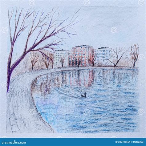 Watercolor Sketch of Autumn Lake Stock Illustration - Illustration of sketch, watercolor: 237496664