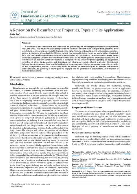 (PDF) A Review on the Biosurfactants Properties, Types and its Applications | Eliana Santos ...