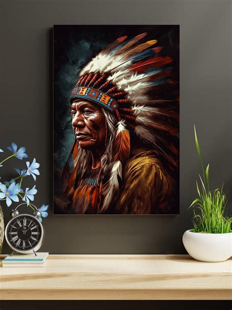 Indian Chief Painting Print Native American Art Decor Tribal Wall Art ...