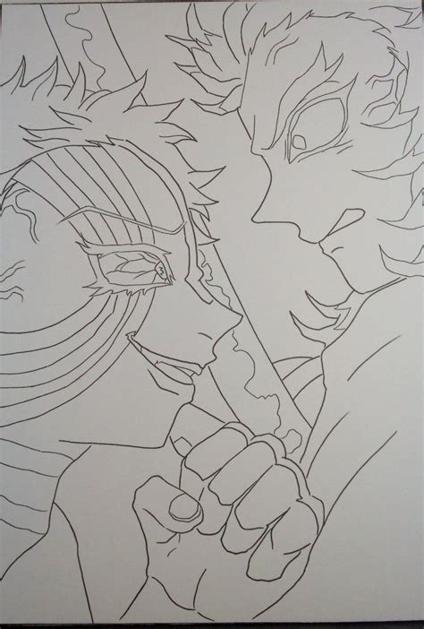 Rengoku vs Akaza outline drawing,hasira, demon slayer anime drawing,Anime drawing, Outline ...