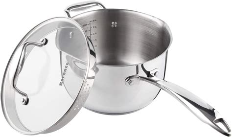 Rorence Stainless Steel Saucepan with Pour Spout & Glass Lid with Strainer - 3.7 Quart: Amazon ...