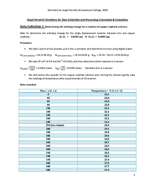 (PDF) Determining the Enthalpy Change for a Reaction of Copper Sulphate and Zinc: IB Chemistry ...