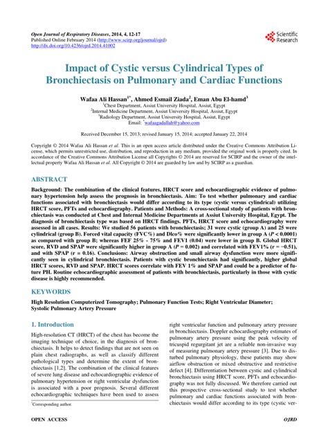 (PDF) Impact of Cystic versus Cylindrical Types of Bronchiectasis on Pulmonary and Cardiac Functions