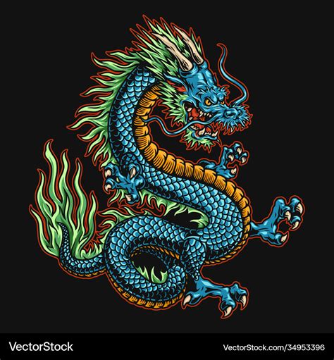 Angry japanese dragon colorful concept Royalty Free Vector