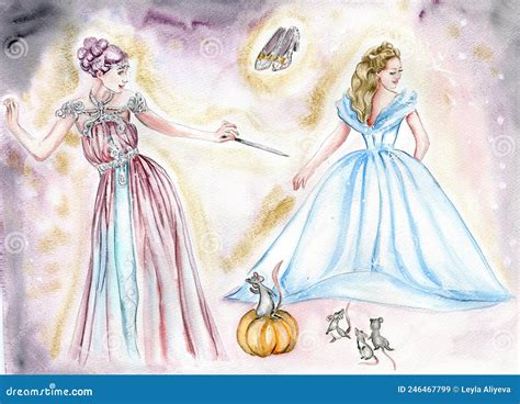 Godmother with the Help of a Magic Wand Forms a Dress for Cinderella ...