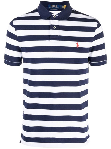 Polo Ralph Lauren Striped Embroidered Polo Shirt In Blue | ModeSens